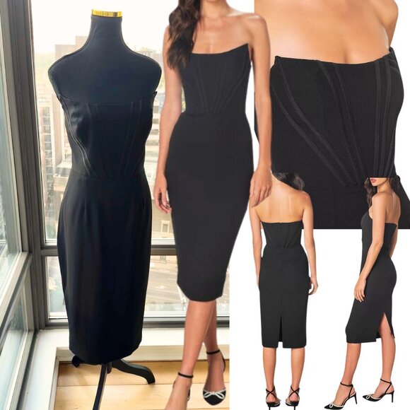 🆕 DRESS THE POPULATION 🧿 NWT Cosette Corset Strapless Bodycon Dress, Black SzL - Picture 1 of 16